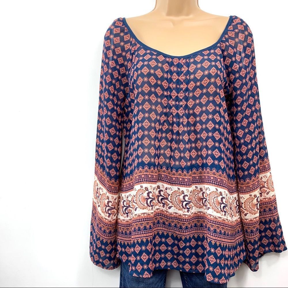 Blu Pepper‎ Navy & Rust Print Tunic Top S